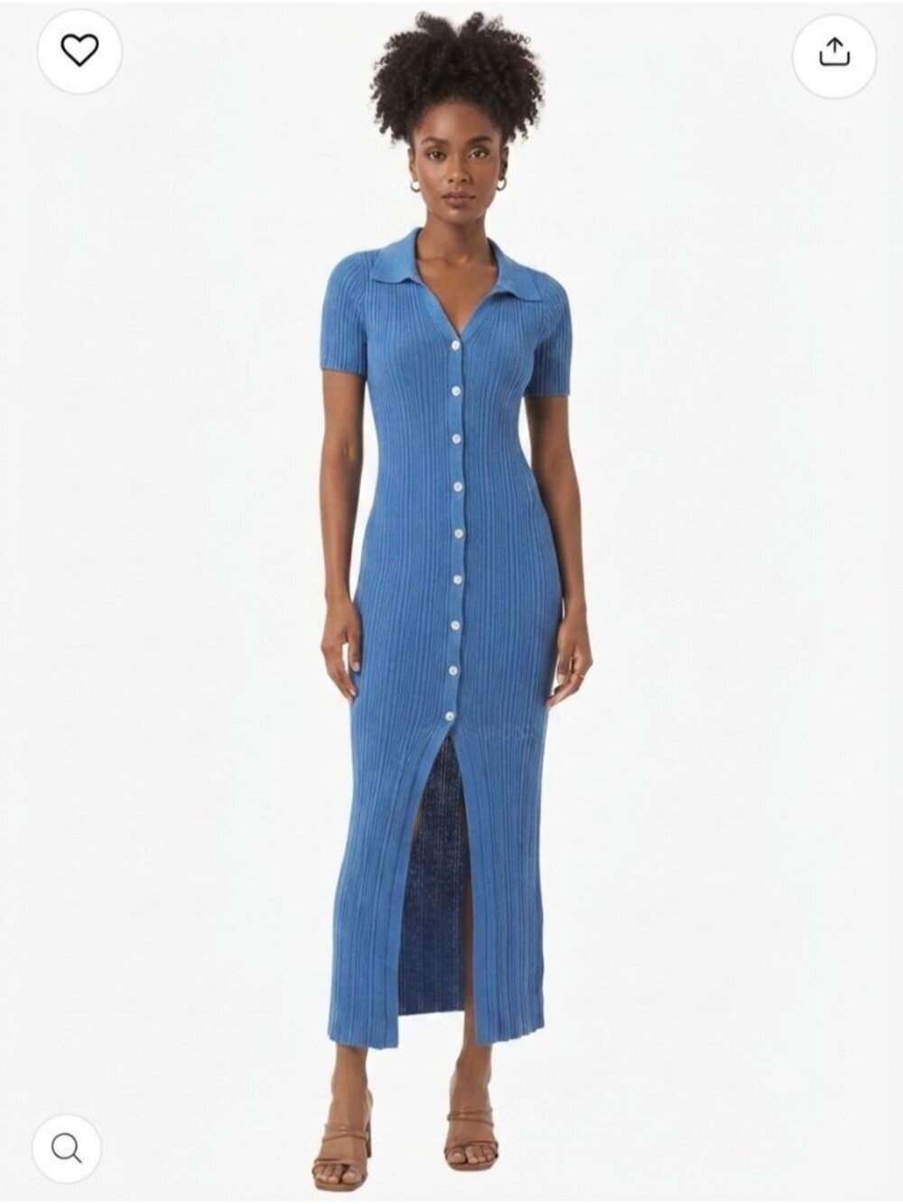 L.Space Undertow Front Slit Collard Dress Blue Size Small